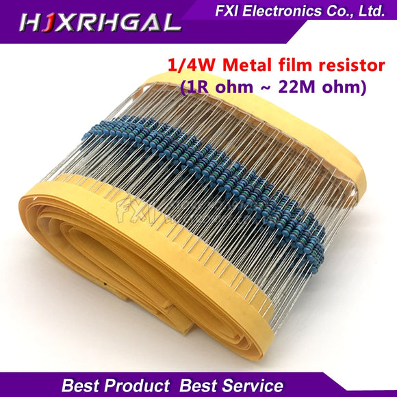 100pcs 1/4W 1R~22M 1% Metal film resistor